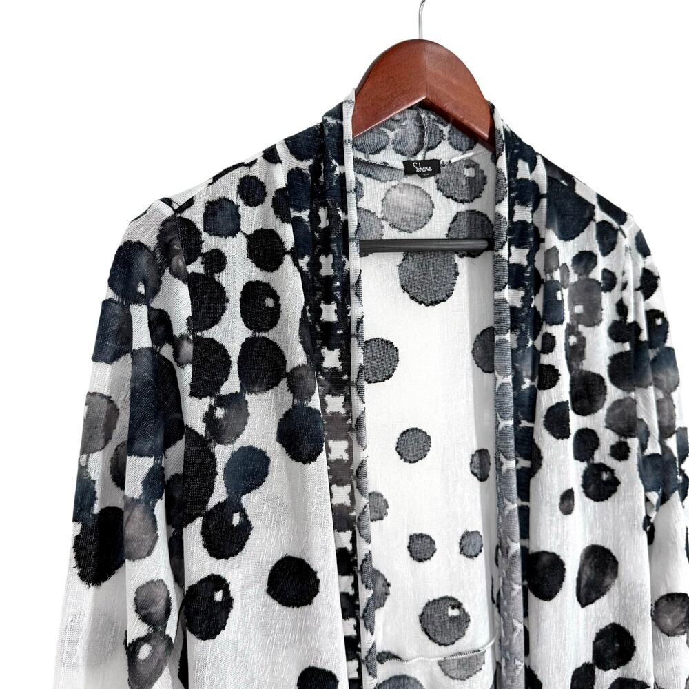 Shana Small Wearable Art to Wear Sheer Black White Open Front Blouse Shirt Top - Picture 3 of 8
